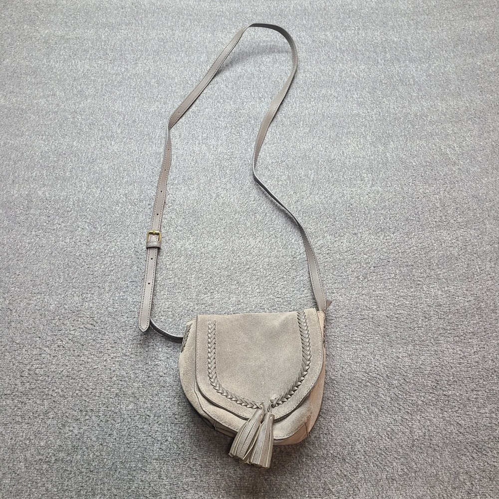 Lucky Brand Suede Tassel Fringe Crossbody Bag Gray‎ Boho
